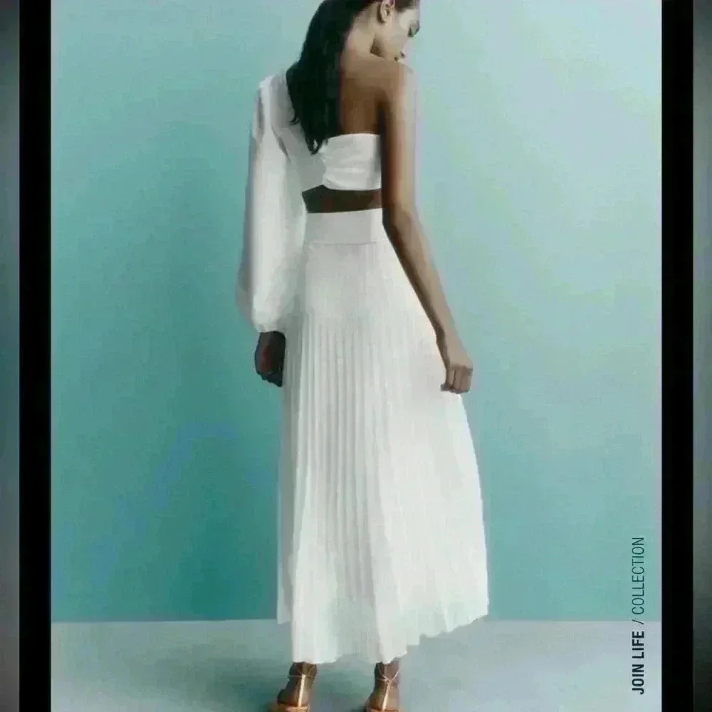 Pleated Skirt with Faux Leather Belt
